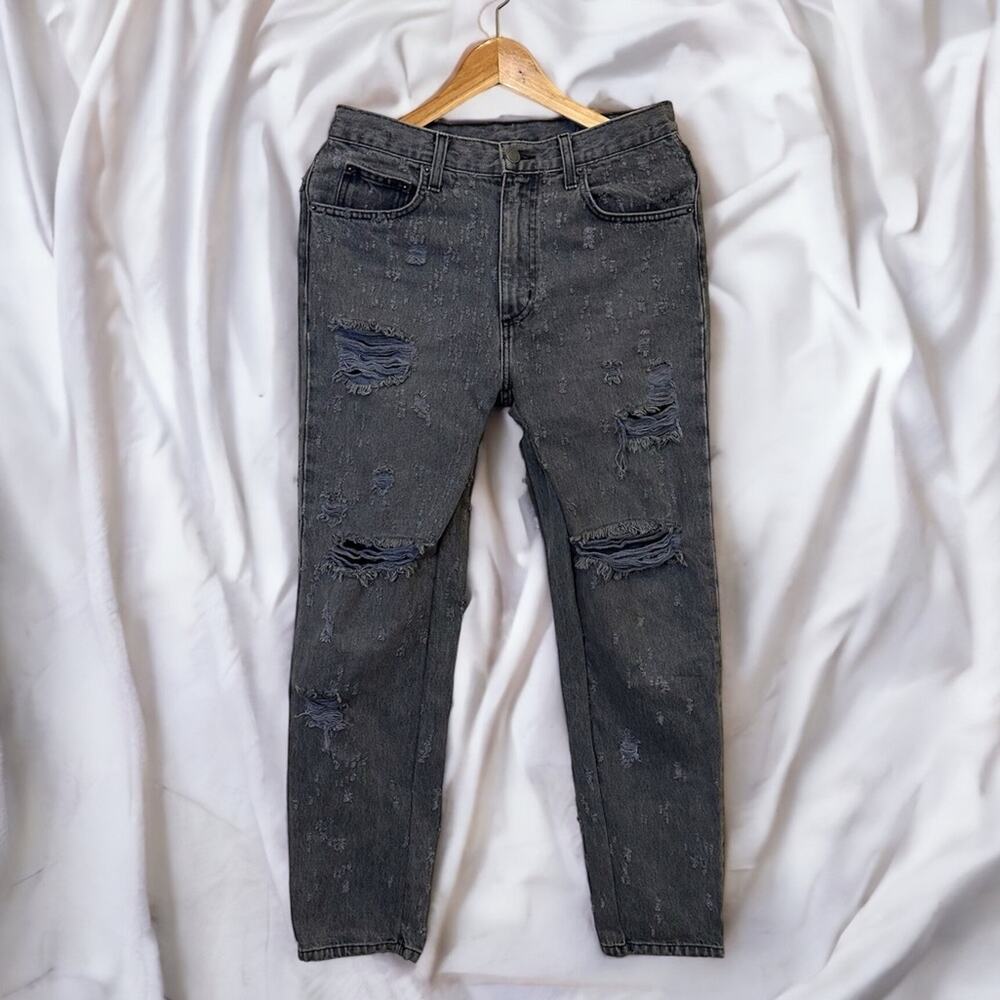 Carmar Denim Gray All Over Distressed Ripped Straight Leg Hi Waisted Jeans 28